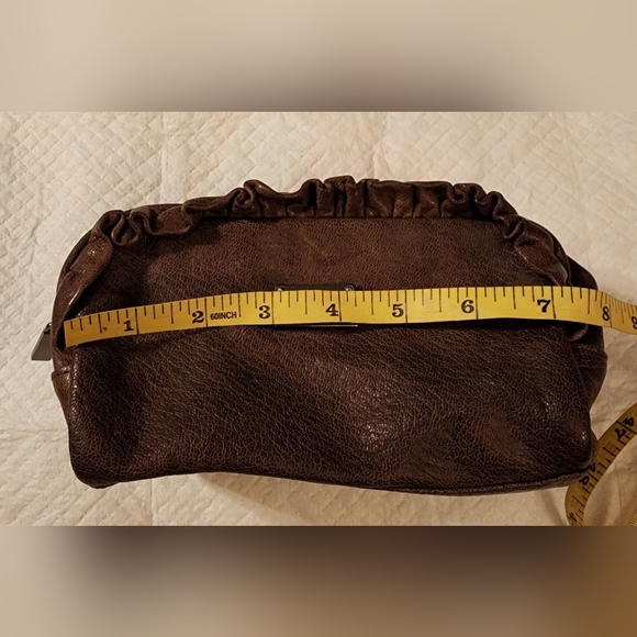Treesje Brown leather with ruffle makeup bag pouch - Picture 6 of 9